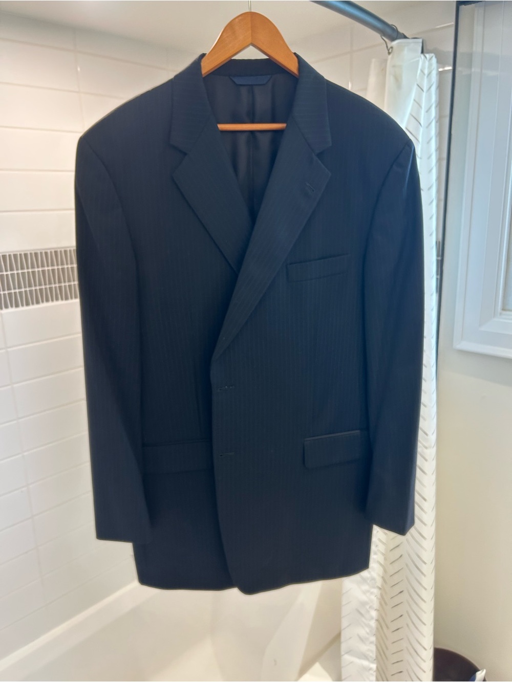 Burberry Black Pinstripe Men's Suit Blazer
